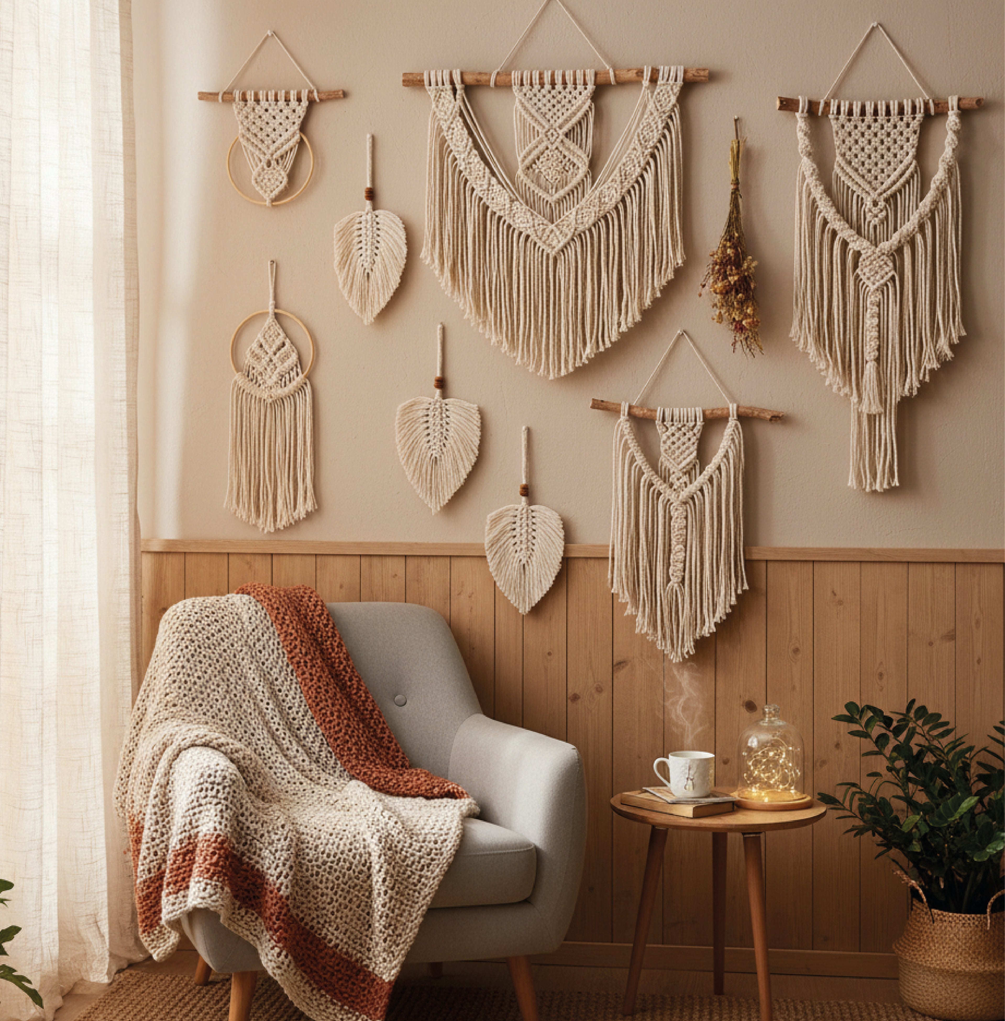 Décoration murale en fils tissés