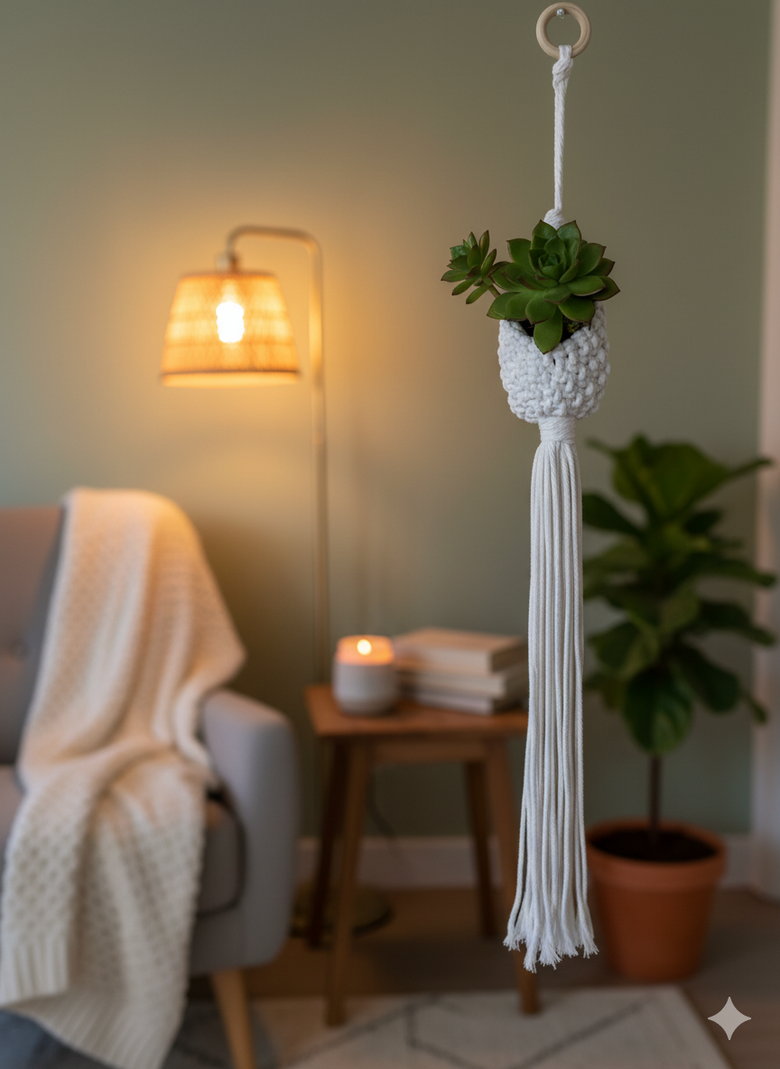 Petite suspension pour fleur en macramé