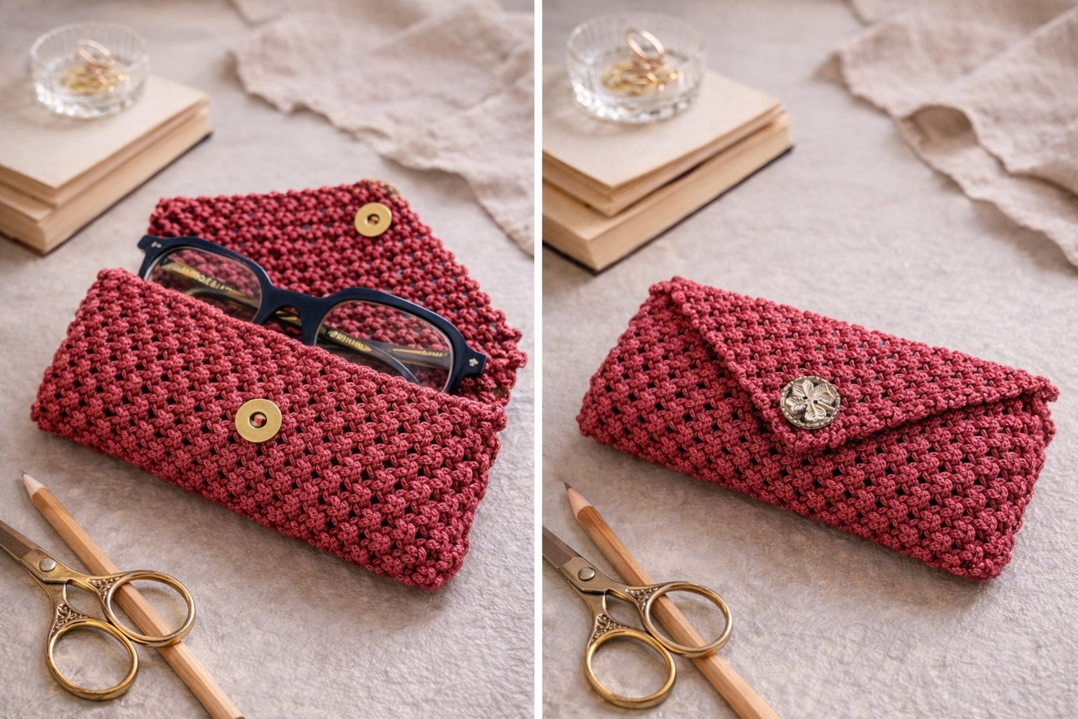 Etui à lunettes macramé