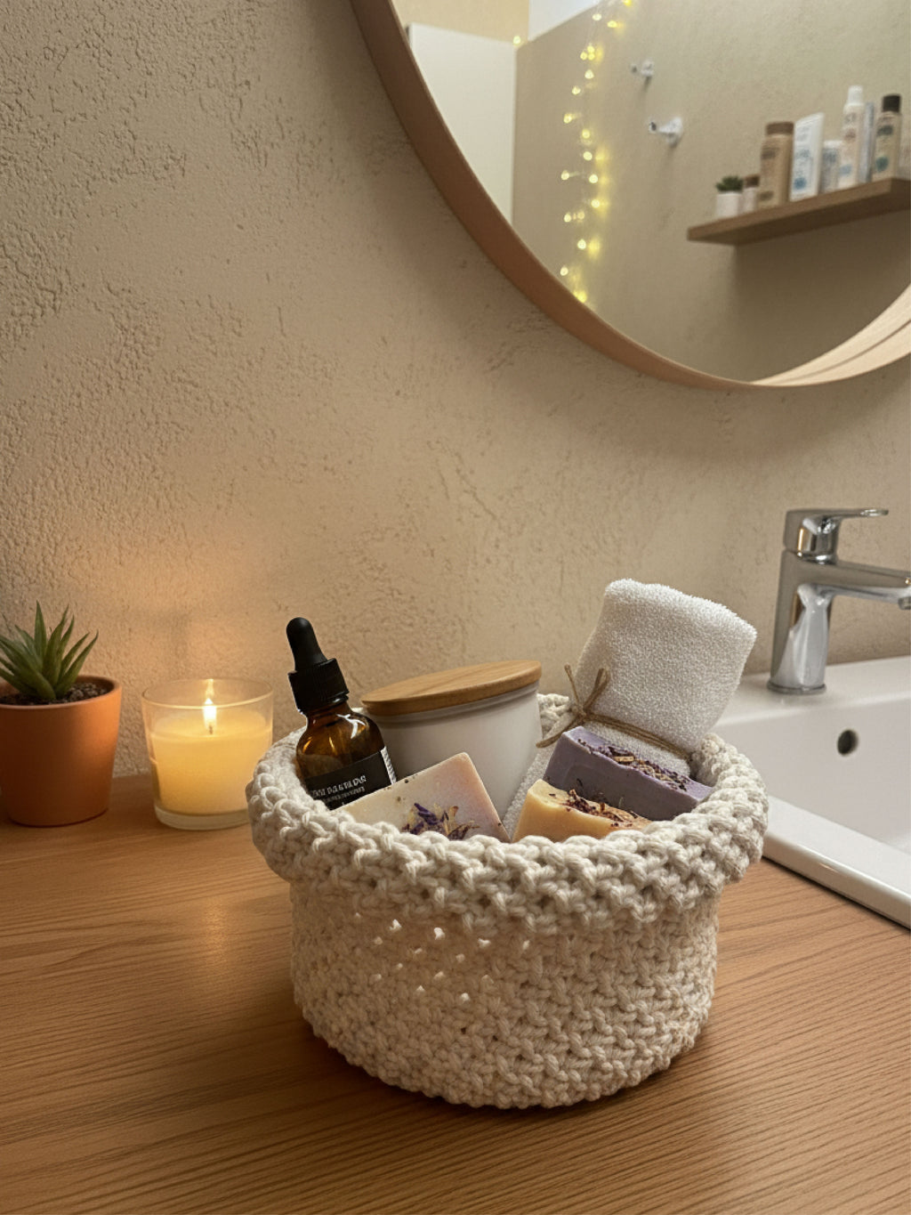 Panier Rond en macramé moyen