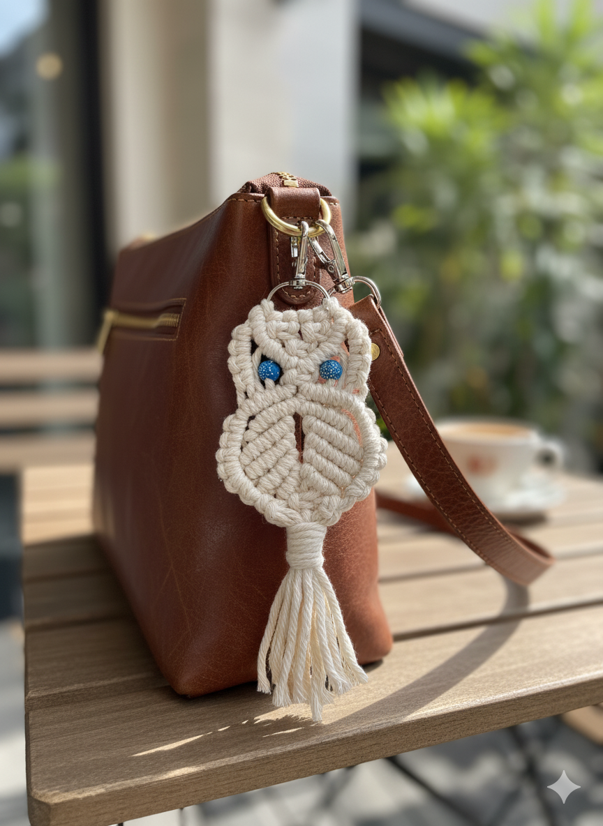 Porte-clés Chouette en macramé