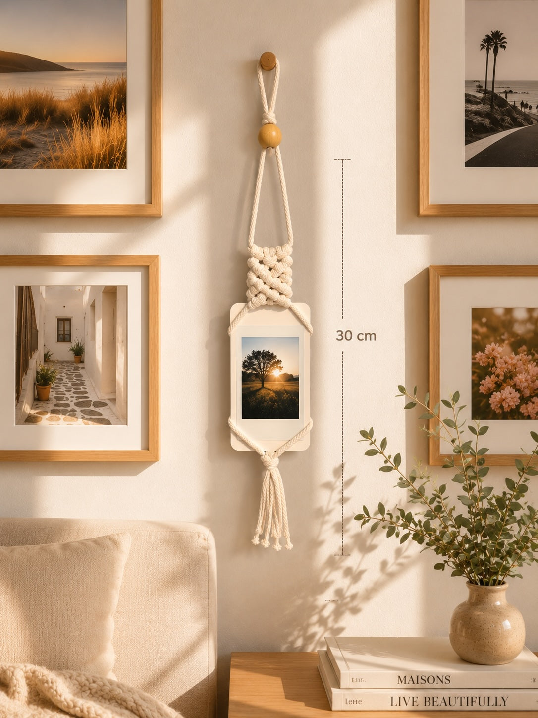 porte photo Polaroïd en macramé