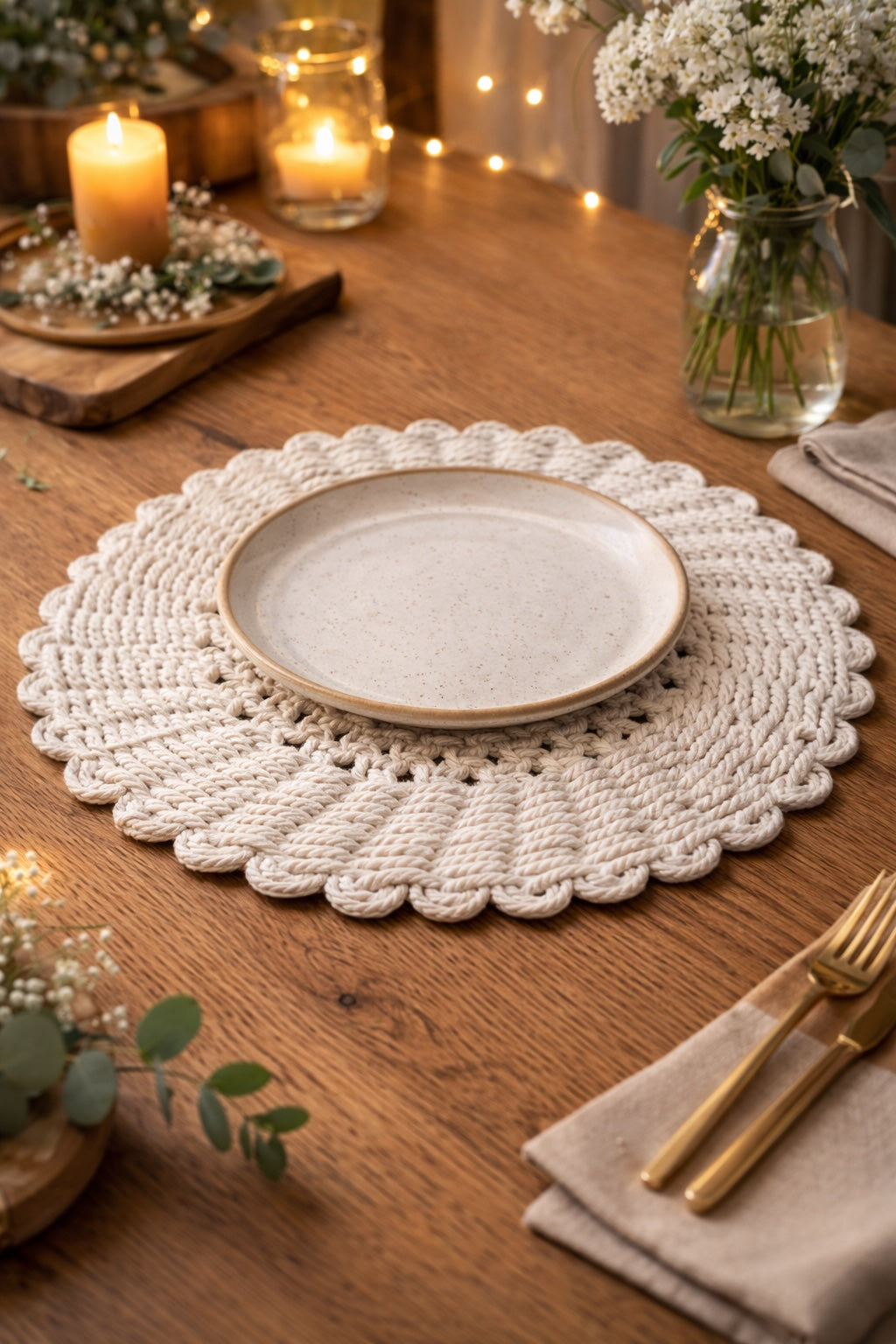 set de table rond en macramé collection Olivia