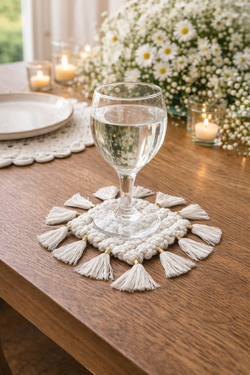Sous verre carré en macramé collection Morgane